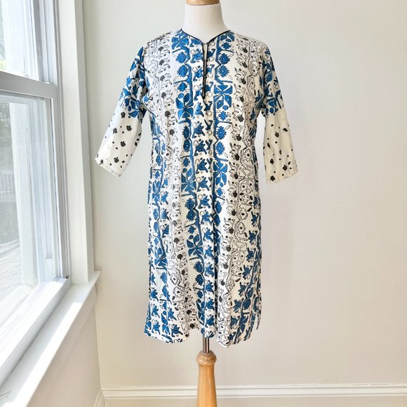 vintage 60s block print kaftan - Picture 2 of 10